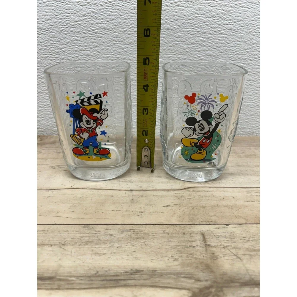 2000 Mickey Mouse Walt Disney Millenium Celebration McDonald's Glasses Set Of 2